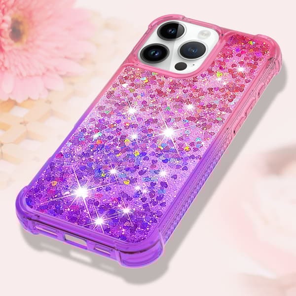 SKALO iPhone 16 Pro Kvicksand Glitter Hjärtan TPU-skal - Rosa-Lila