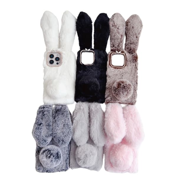 SKALO iPhone 16 Pro 3D Soft Furry Bunny Ears Skal - Grå