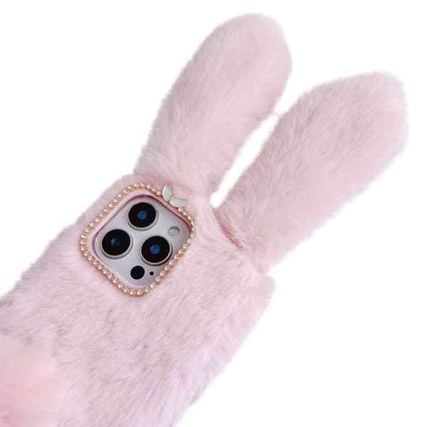 SKALO iPhone 16 Pro 3D Soft Furry Bunny Ears Skal - Grå