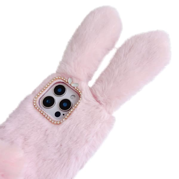 SKALO iPhone 16 Pro 3D Soft Furry Bunny Ears Skal - Rosa