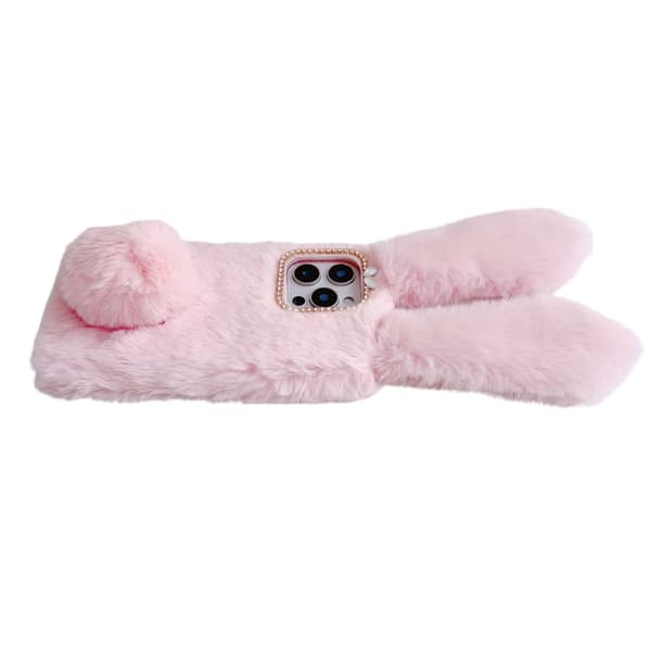 SKALO iPhone 16 Pro 3D Soft Furry Bunny Ears Skal - Rosa