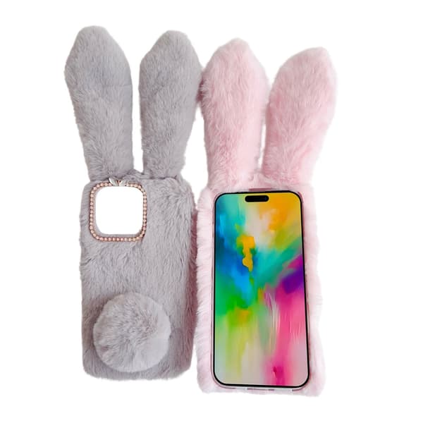 SKALO iPhone 16 Pro 3D Soft Furry Bunny Ears Skal - Rosa