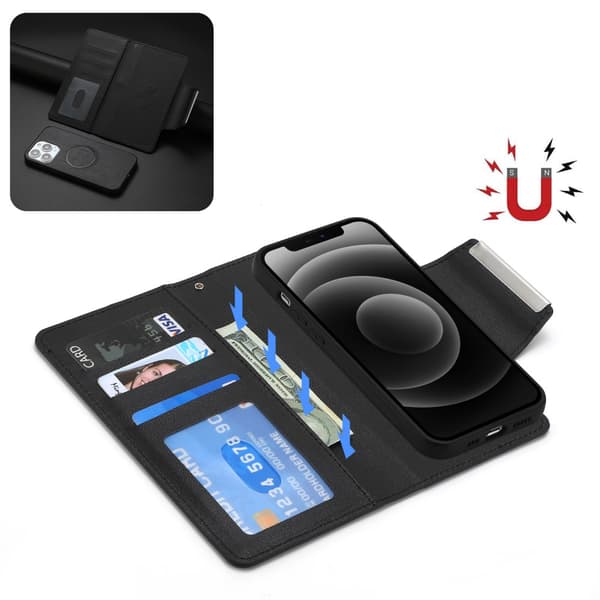 SKALO iPhone 16 Pro DOLIZMA 2 i 1 magnetisk pungetui - Sort