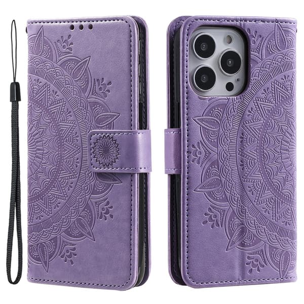 SKALO iPhone 16 Pro Mandala Plånboksfodral - Lila