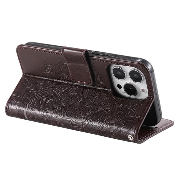 SKALO iPhone 16 Pro Mandala Flip Cover - Brun
