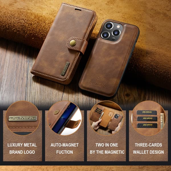 DG MING iPhone 16 Pro 2-i-1 Magnet Pungetui - Brun