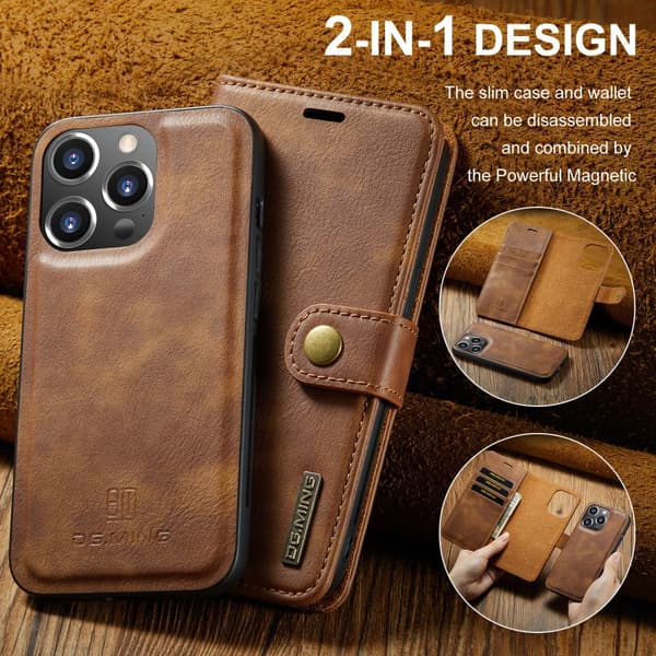DG MING iPhone 16 Pro 2-i-1 Magnet Pungetui - Brun