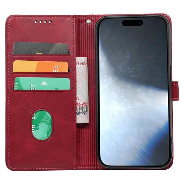 SKALO iPhone 16 Pro Plånboksfodral i PU-Läder - Röd
