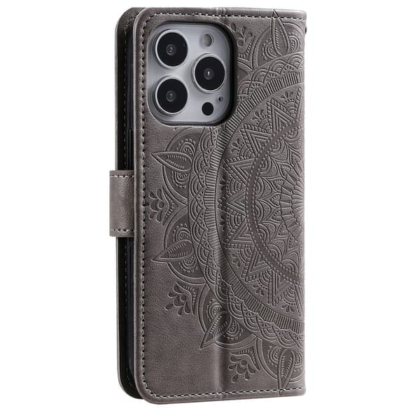 SKALO iPhone 16 Pro Mandala Plånboksfodral - Grå