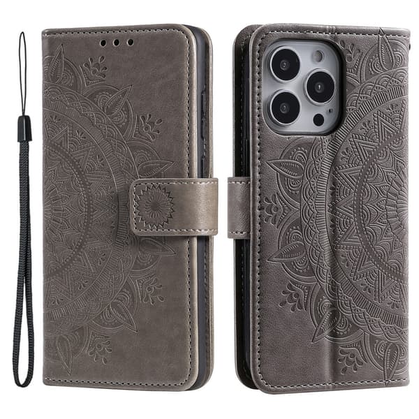 SKALO iPhone 16 Pro Mandala Plånboksfodral - Grå