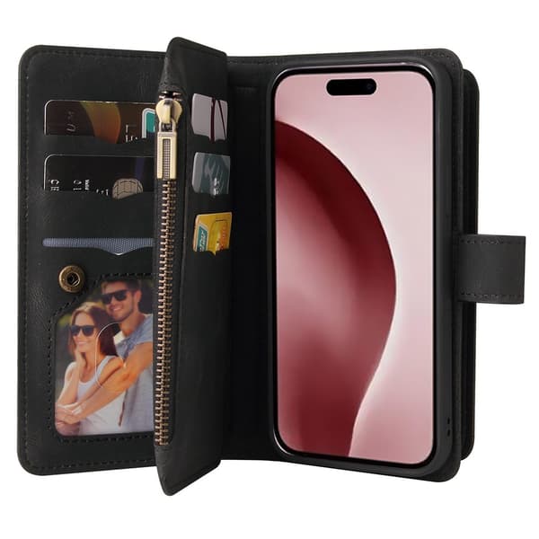 SKALO iPhone 16 Pro Big Wallet 17-RUM Pungetui - Sort