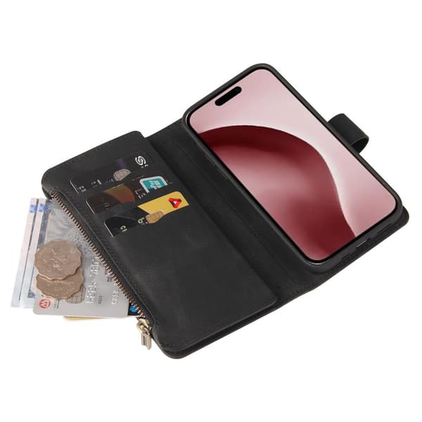 SKALO iPhone 16 Pro Big Wallet 17-RUM Pungetui - Sort
