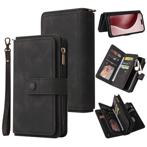 SKALO iPhone 16 Pro Big Wallet 17-RUM Pungetui - Sort