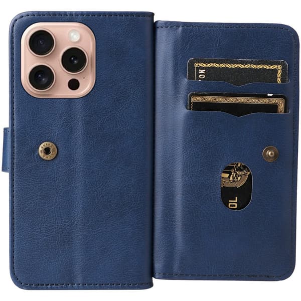 SKALO iPhone 16 Pro 10-lokeroa Lompakkokotelo - Sininen