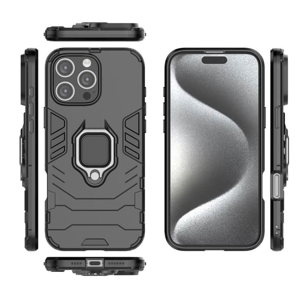 SKALO iPhone 16 Pro Max Armor Hybrid metal ring cover - Sort