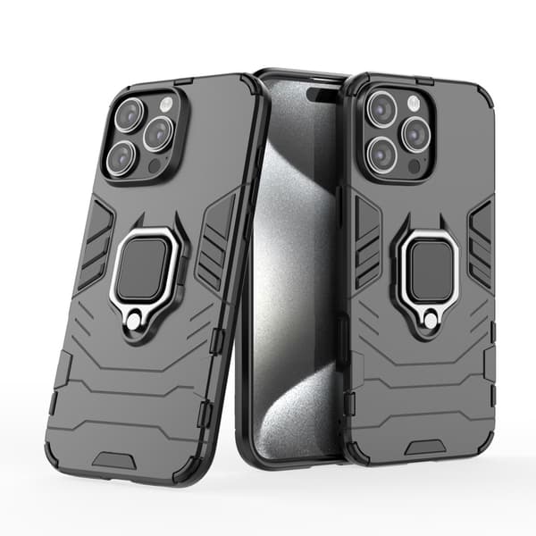 SKALO iPhone 16 Pro Max Armor Hybrid metal ring cover - Sort