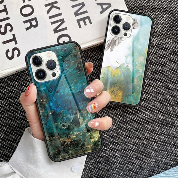 SKALO iPhone 16 Pro Max Marmor Härdat Glas TPU-skal - Motiv 3