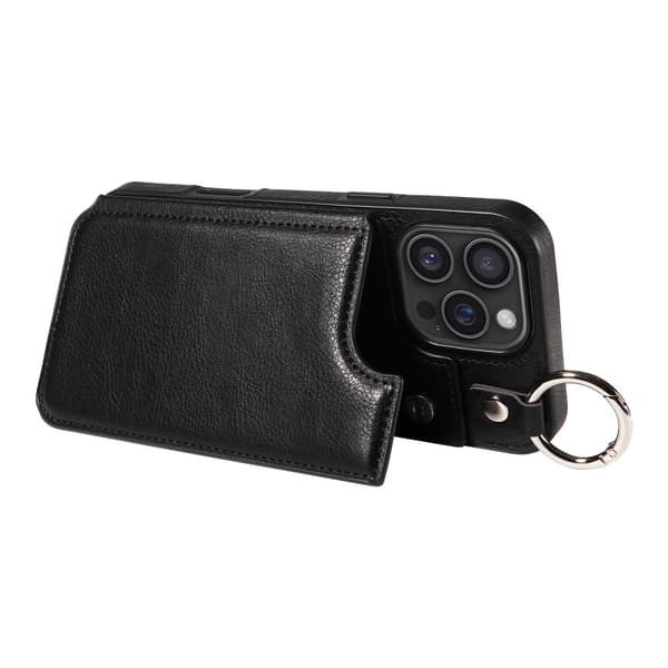 SKALO iPhone 16 Pro Max PU-Læder Kortholder Ring Cover - Sort