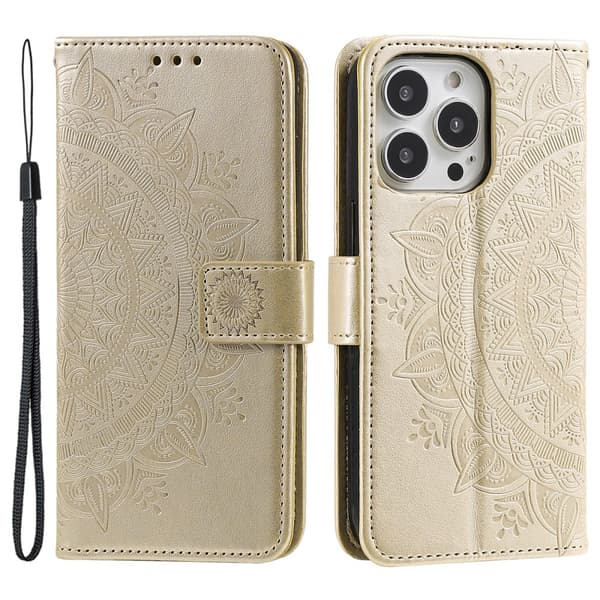 SKALO iPhone 16 Pro Max Mandala lompakkokotelo - Kulta