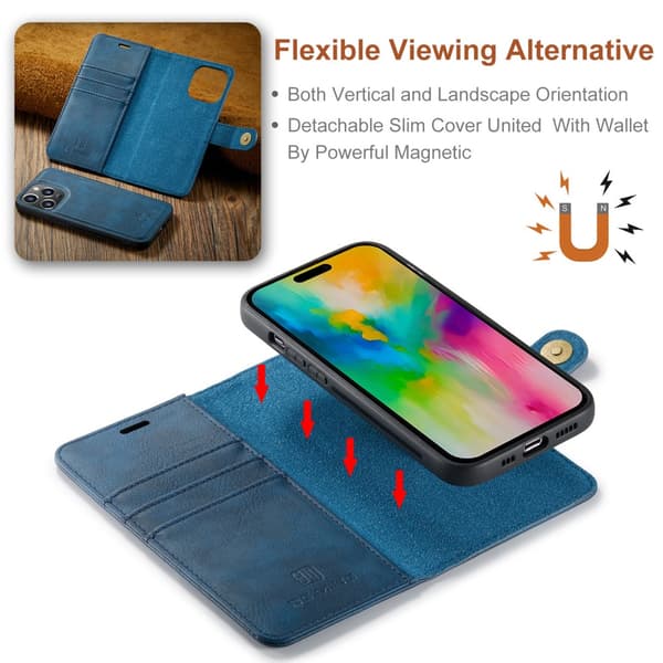 DG MING iPhone 16 Pro Max 2-in-1 magneetti lompakkokotelo - Sininen