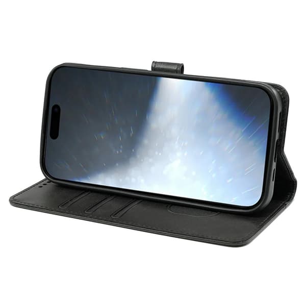 SKALO iPhone 16 Pro Max Flip Cover m. pung i PU-læder - Sort