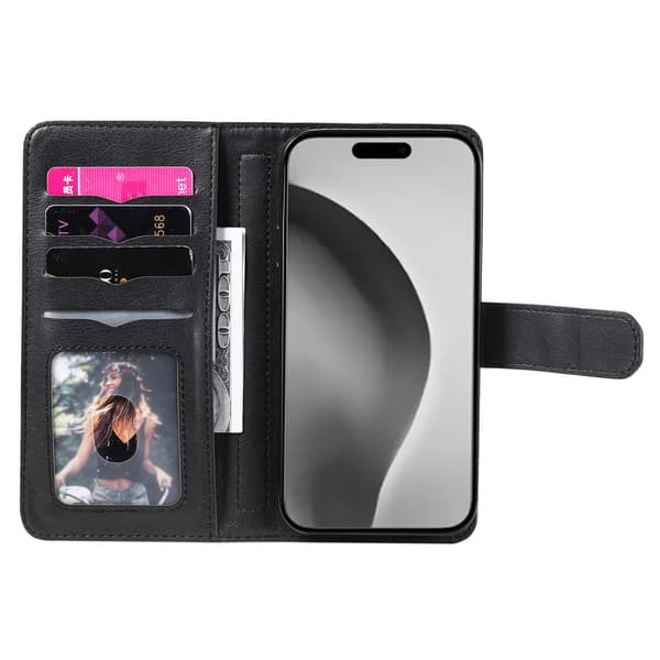 SKALO iPhone 16 Pro Max 10-lokeroa Lompakkokotelo - Musta