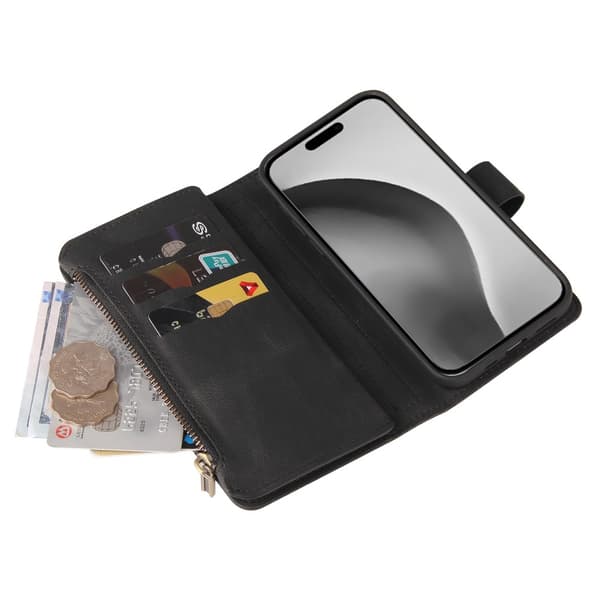 SKALO iPhone 16 Pro Max Big Wallet 17-lokeroa Lompakkokotelo - Musta