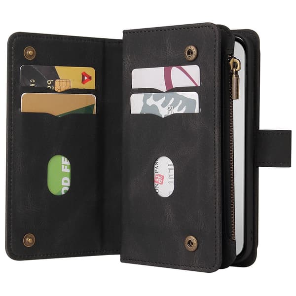 SKALO iPhone 16 Pro Max Big Wallet 17-lokeroa Lompakkokotelo - Musta
