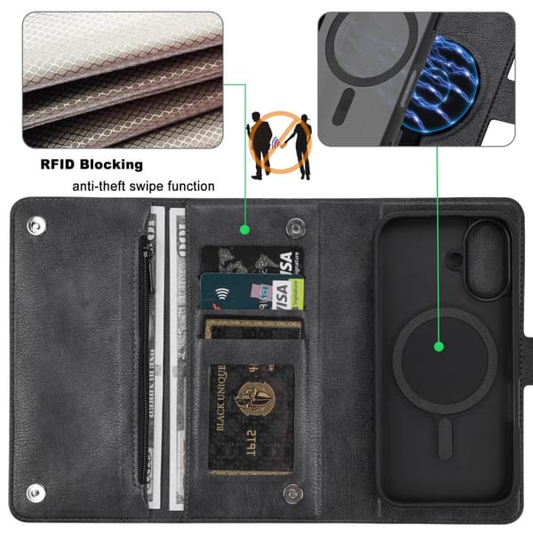 VILI iPhone 16 GVB Series Lompakkokotelo PU-nahkaa - Musta
