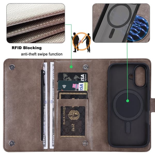 VILI iPhone 16 GVB Series Lompakkokotelo PU-nahkaa - Ruskea