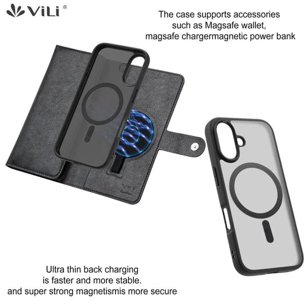 VILI iPhone 16 Plus GVB Series Plånboksfodral i PU-Läder - Svart