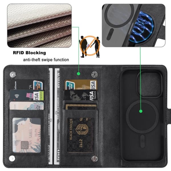 VILI iPhone 16 Pro Max GVB Series Flip Cover m. pung i PU-læder - Sort