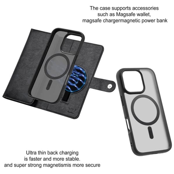 VILI iPhone 16 Pro Max GVB Series Flip Cover m. pung i PU-læder - Sort
