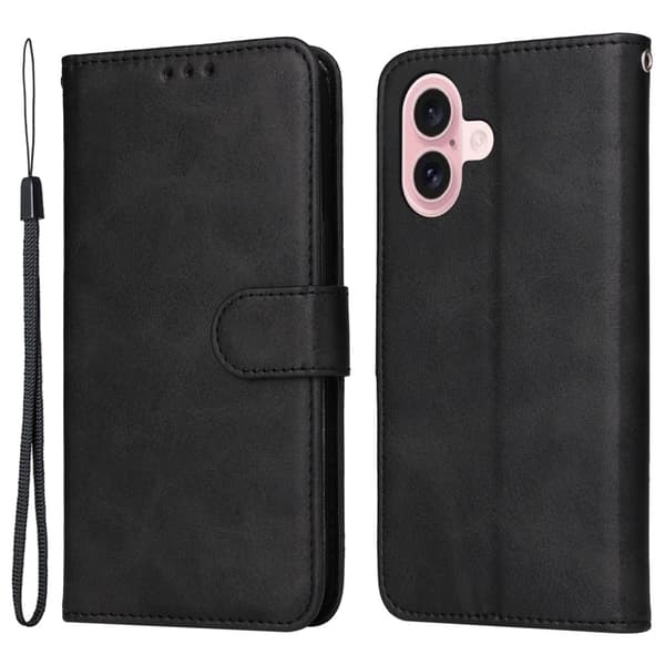 SKALO iPhone 16 PU-nahkainen Lompakkokotelo Musta