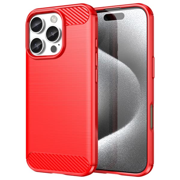 SKALO iPhone 16 Pro Max Armor Carbon Iskunkestävä TPU suojakuori Punainen
