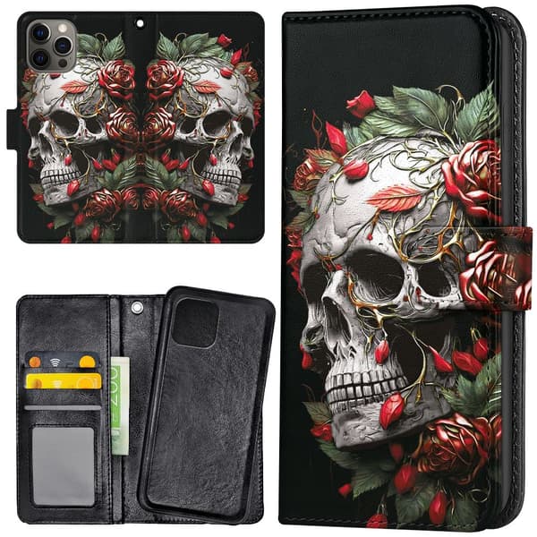 iPhone 16 Pro Max - Plånboksfodral/Skal Skull Roses