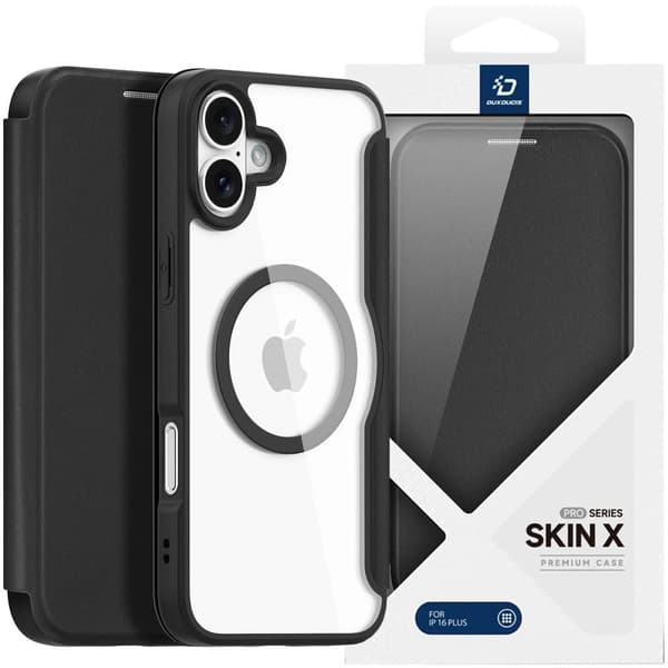 Dux Ducis Skin X Pro suojakuori iPhone 16:lle. jossa MagSafe ja läppä - musta