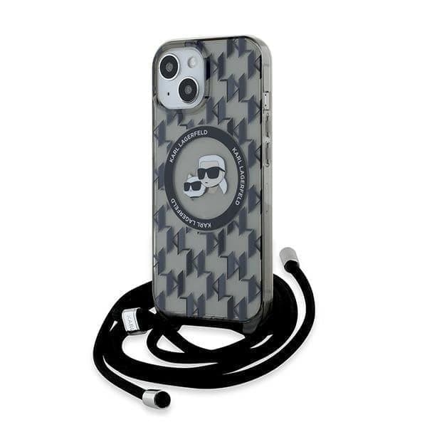 Karl Lagerfeld IML Crossbody Monogram Karl & Choupette Head MagSafe Case iPhone 15 / 14 / 13 - Musta
