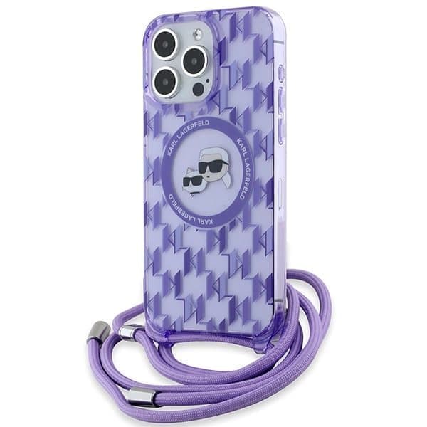Karl Lagerfeld IML Crossbody Monogram Karl & Choupette Head MagSafe suojakuori iPhone 15 Prolle - violetti