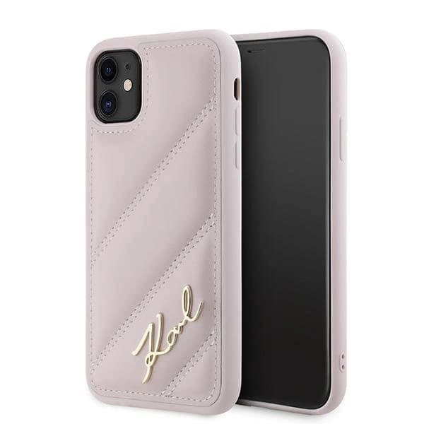 Karl Lagerfeld Diagonal Quilted Script -kotelo iPhone 11 / Xr:lle - vaaleanpunainen