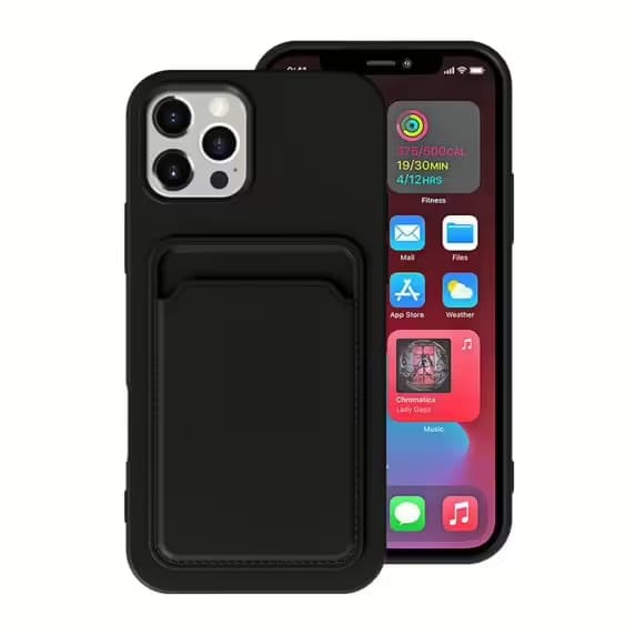 iPhone 16 Pro Mobilskal Silikon med Korthållare - Svart