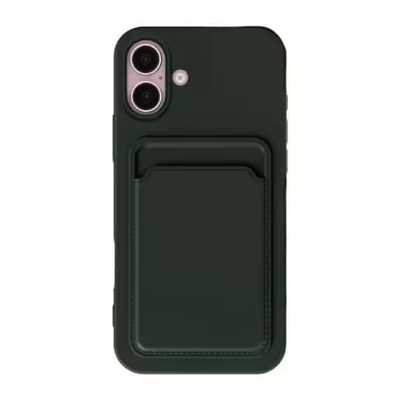 iPhone 16 Plus Mobilskal Silikon med Korthållare - Militärgrön