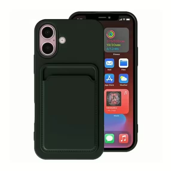 iPhone 16 Plus Mobilskal Silikon med Korthållare - Militärgrön