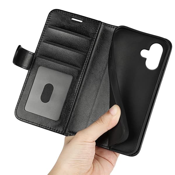 iPhone 16 Fodral Läder Crazy Horse Svart