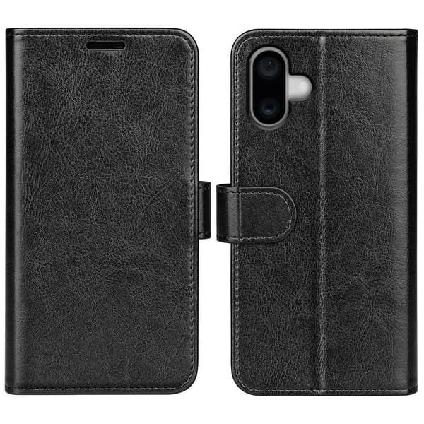 iPhone 16 Fodral Läder Crazy Horse Svart