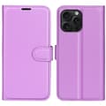 Miniatyrbild 1 av 6: iPhone 16 Pro Fodral Litchi Läder Lila