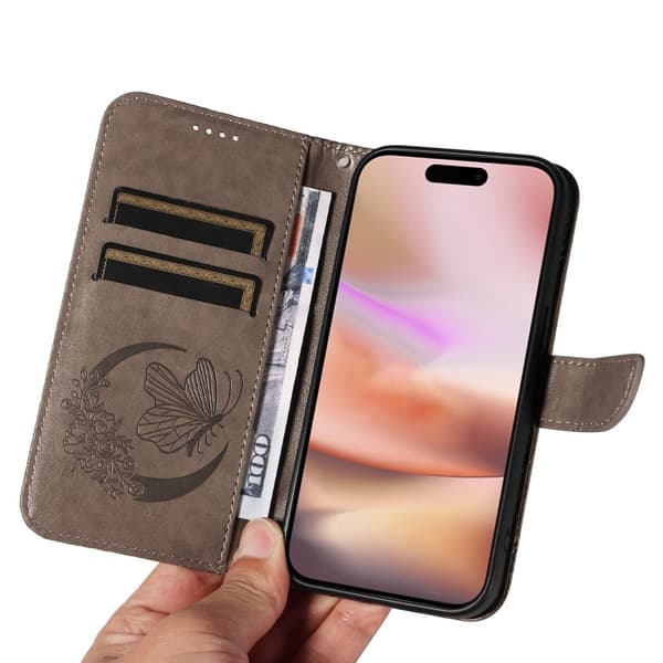 iPhone 16 Plus Fodral Med Fjäril Tryck Grå