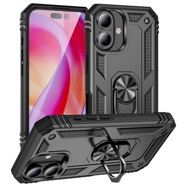 iPhone 16 Plus Skal Med Ring Hybrid Svart