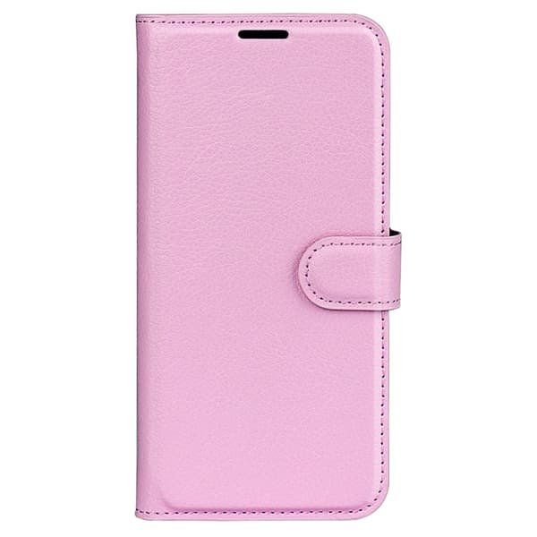 iPhone 16 Pro Max Fodral Litchi Läder Textur Ljus Rosa