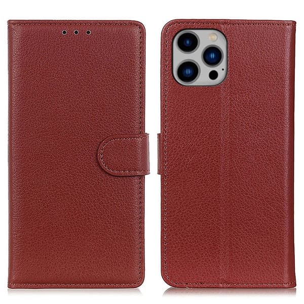 iPhone 16 Pro Max Fodral Läder Litchi Textur Brun